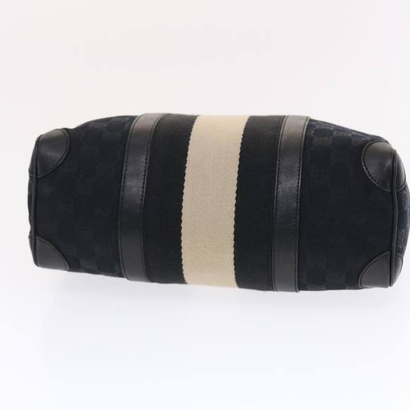 GUCCI GG Canvas Sherry Line Hand Bag Leather Black White Auth 49825 - Picture 5 of 16